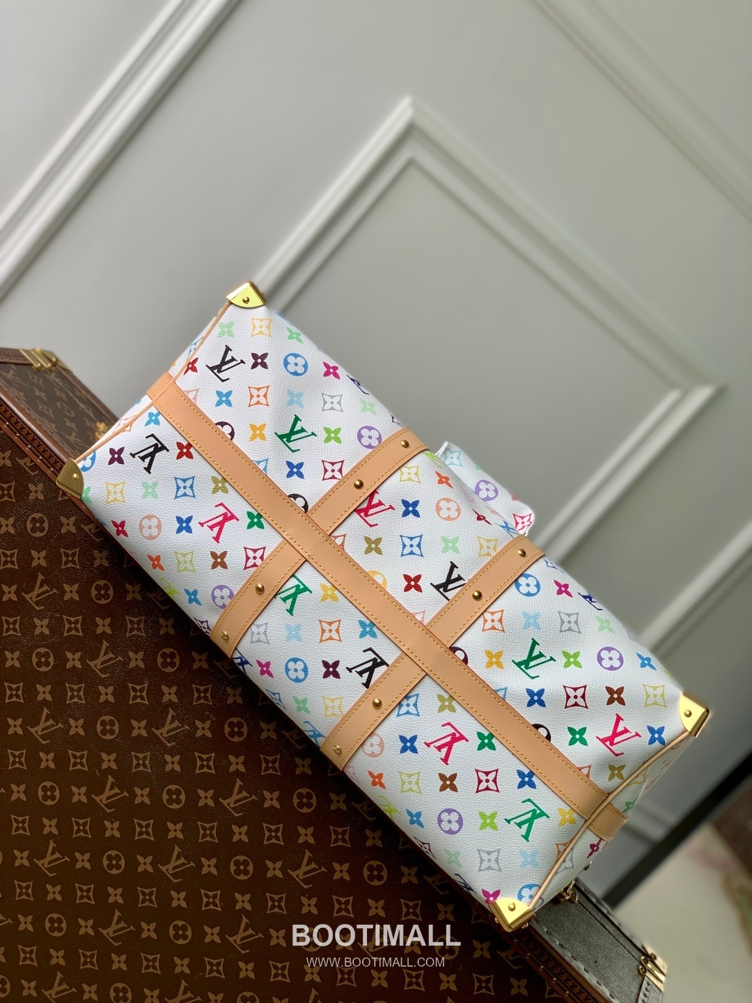 루이비통 키폴 반둘리에 45 모노그램 멀티컬러 코팅 캔버스 레더 트리밍 트렁크코너 브라운 여행가방 Louis Vuitton Keepall Bandouliere 45 Monogram Multicolor Coated Canvas Leather Trim Trunk Corner Brown Travel Bag M13742 45cm 4