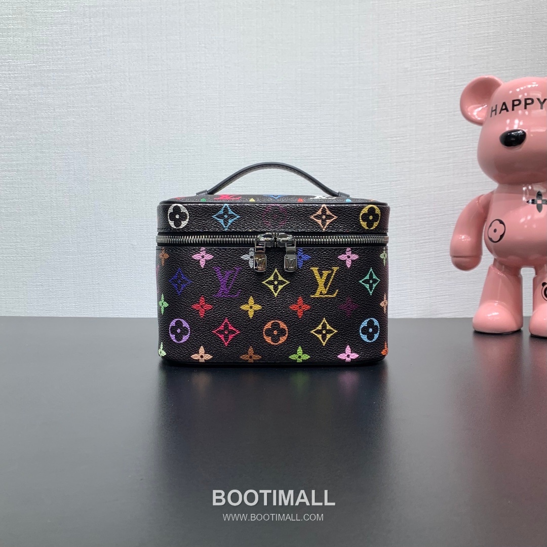 루이비통 니스 미니 모노그램 멀티컬러 코팅 캔버스 레더 핸들 브라운 파우치 Louis Vuitton Nice Mini Monogram Multicolor Coated Canvas Leather Handle Brown Pouch M13747 20cm 1