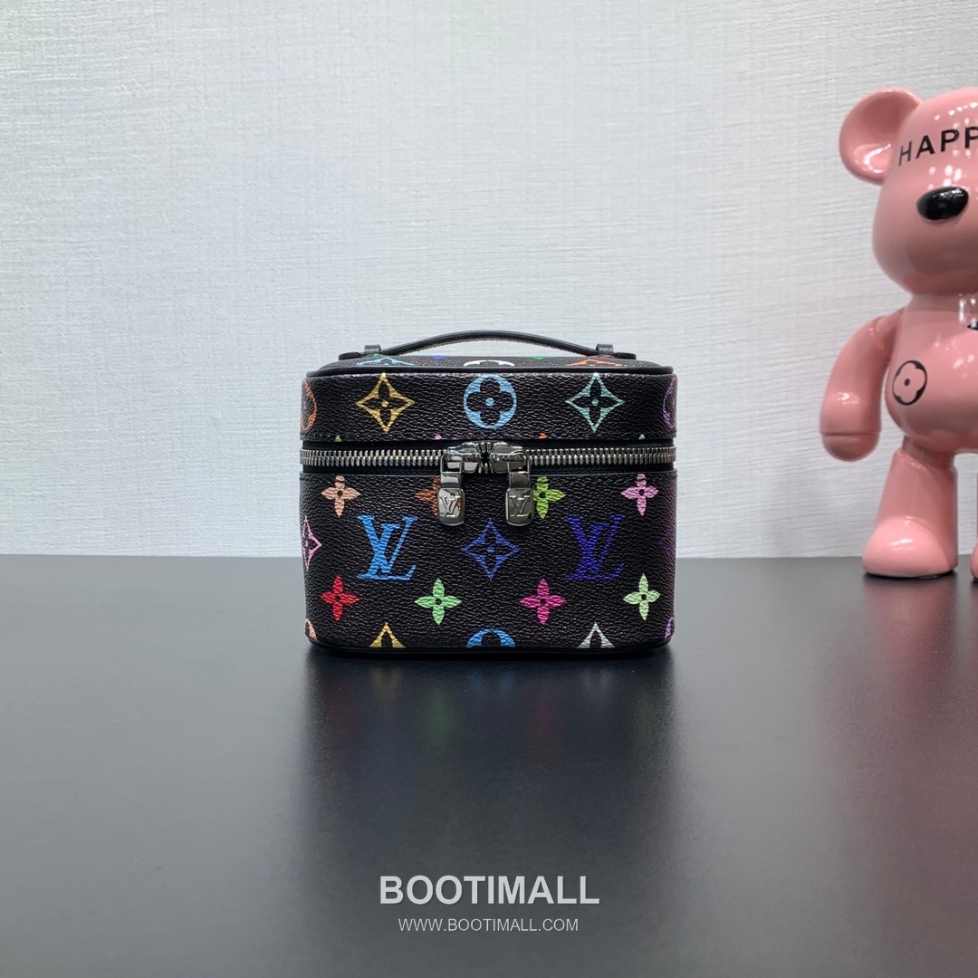 루이비통 니스 나노 모노그램 멀티컬러 코팅 캔버스 레더 핸들 브라운 파우치 Louis Vuitton Nice Nano Monogram Multicolor Coated Canvas Leather Handle Brown Pouch M14033 14cm 1