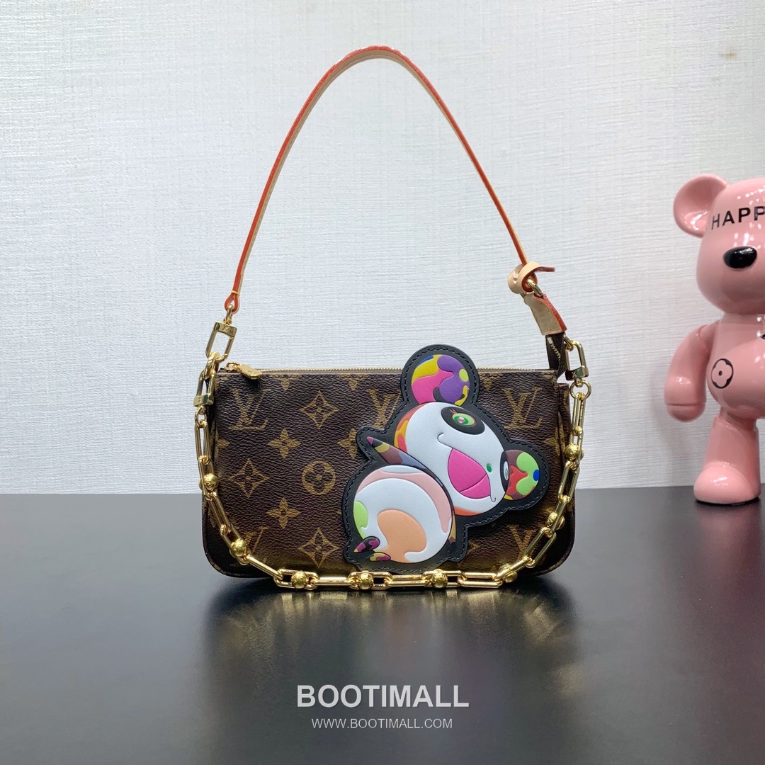루이비통 포쉐트 악세수아 모노그램 멀티컬러 캔버스 판다 프린트 체인 브라운 숄더백 Louis Vuitton Pochette Accessoires Monogram Multicolor Canvas Panda Print Chain Brown Shoulder Bag M13440 22cm 1