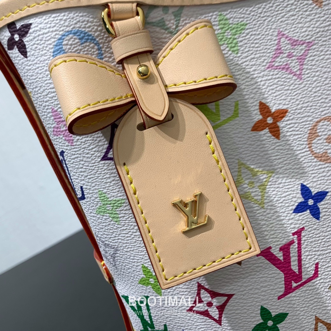 루이비통 캐리올 스몰 모노그램 멀티컬러 코팅 캔버스 레더 트리밍 보우디테일 브라운 숄더백 Louis Vuitton CarryAll Small Monogram Multicolor Coated Canvas Leather Trim Bow Detail Brown Shoulder Bag M13661 29cm 9