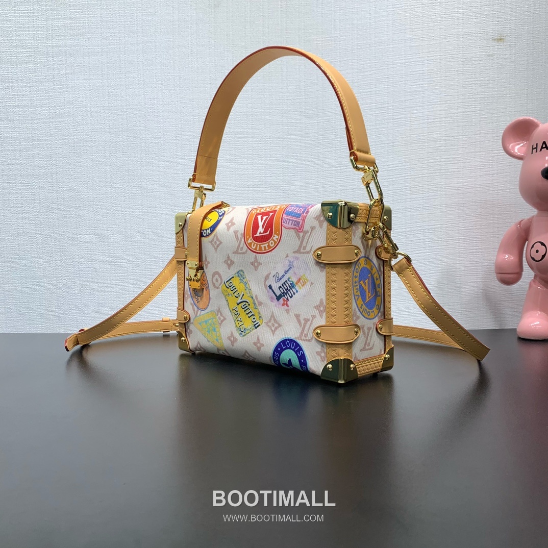 루이비통 사이드 트렁크 미디엄 모노그램 듄 캔버스 레더 트리밍 에어플레인 참 브라운 숄더백 Louis Vuitton Side Trunk Medium Monogram Dune Canvas Leather Trim Airplane Charm Brown Shoulder Bag M14606 23.5cm 2