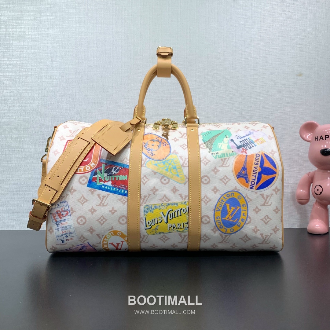 루이비통 키폴 반둘리에 45 모노그램 듄 캔버스 레더 트리밍 트래블 패치 브라운 여행가방 Louis Vuitton Keepall Bandouliere 45 Monogram Dune Canvas Leather Trim Travel Patch Brown Duffle Bag M14736 45cm 1