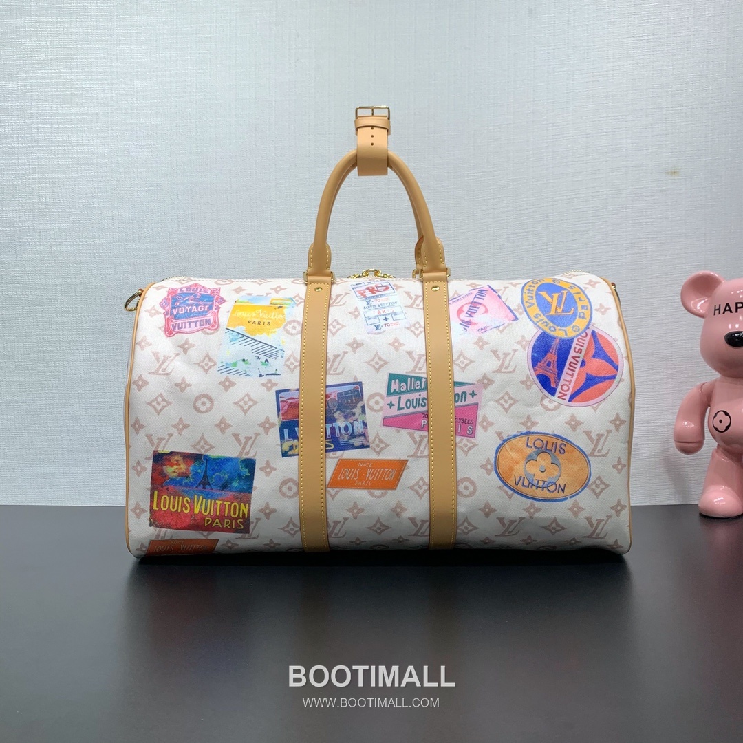 루이비통 키폴 반둘리에 45 모노그램 듄 캔버스 레더 트리밍 트래블 패치 브라운 여행가방 Louis Vuitton Keepall Bandouliere 45 Monogram Dune Canvas Leather Trim Travel Patch Brown Duffle Bag M14736 45cm 3