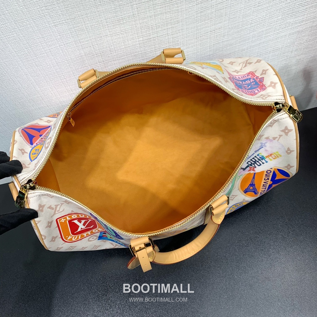 루이비통 키폴 반둘리에 45 모노그램 듄 캔버스 레더 트리밍 트래블 패치 브라운 여행가방 Louis Vuitton Keepall Bandouliere 45 Monogram Dune Canvas Leather Trim Travel Patch Brown Duffle Bag M14736 45cm 4