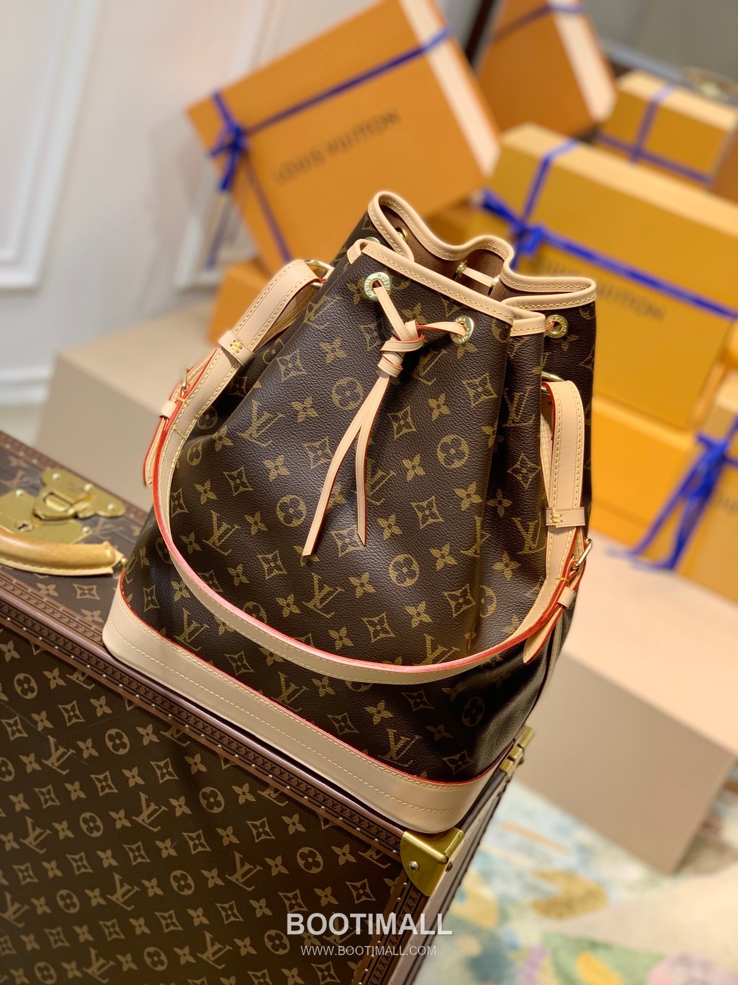 루이비통 노에 모노그램 코팅 캔버스 레더 트리밍 브라운 버킷백 Louis Vuitton Noe Monogram Coated Canvas Leather Trim Brown Bucket Bag M42224 27.5cm 1
