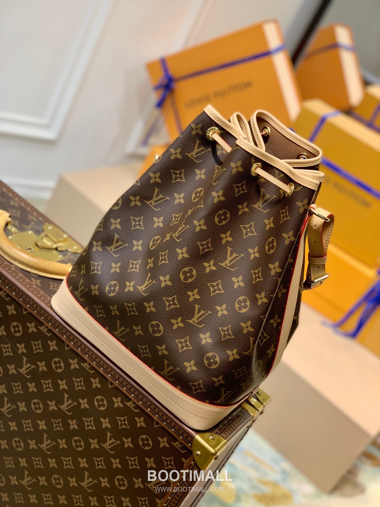루이비통 노에 모노그램 코팅 캔버스 레더 트리밍 브라운 버킷백 Louis Vuitton Noe Monogram Coated Canvas Leather Trim Brown Bucket Bag M42224 27.5cm 2