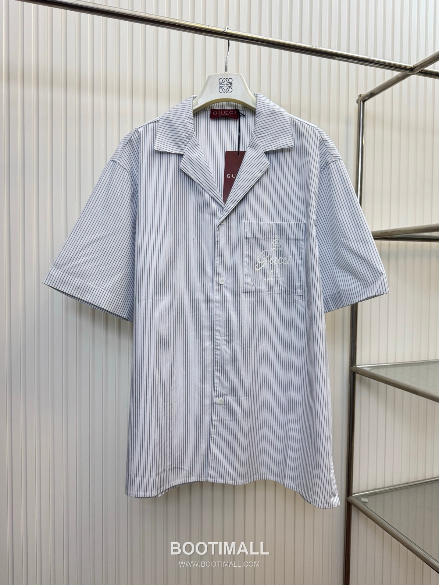 구찌 2026SS 크라운 로고프린트 스트라이프 반팔 셔츠 쇼츠 세트 블루 Gucci 2026 SS Crown Logo Print Stripe Short Sleeve Shirt Shorts Set Blue 1