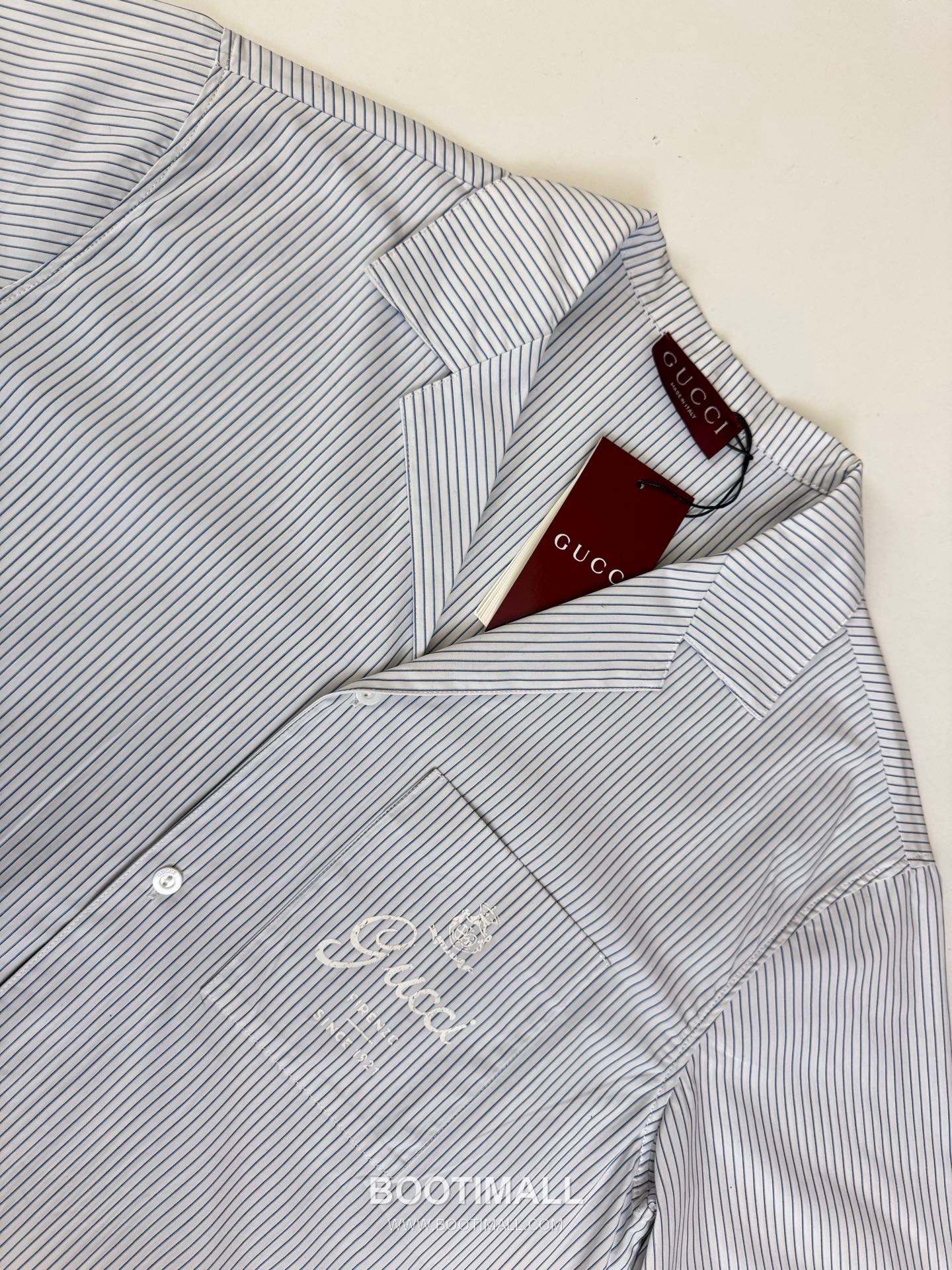 구찌 2026SS 크라운 로고프린트 스트라이프 반팔 셔츠 쇼츠 세트 블루 Gucci 2026 SS Crown Logo Print Stripe Short Sleeve Shirt Shorts Set Blue 4