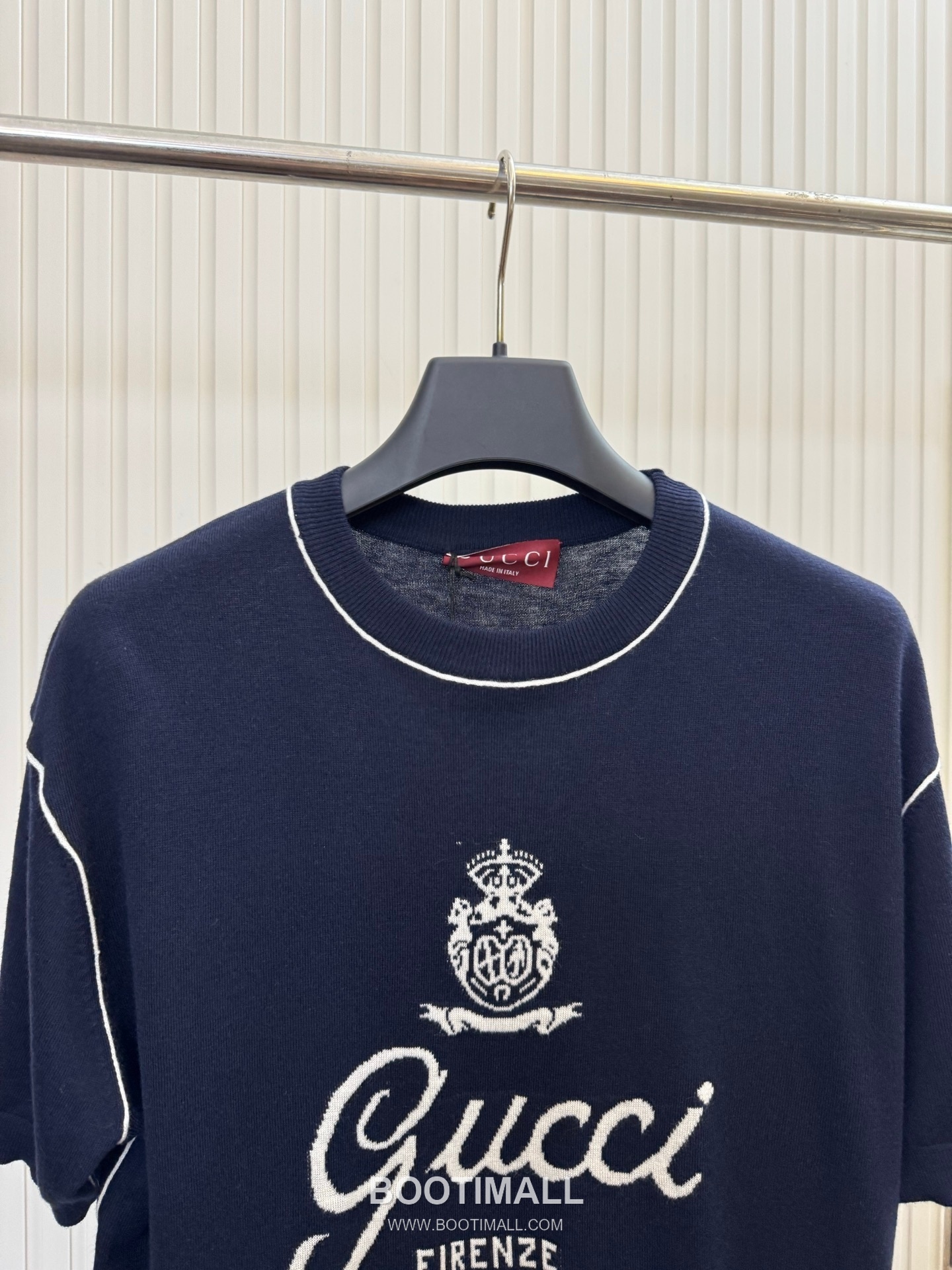 구찌 2026SS 레터 스트라이프 인타르시아 니트 레귤러핏 반팔 네이비 티셔츠 Gucci 2026 SS Letter Stripe Intarsia Knit Regular Fit Short Sleeve Blue T-Shirt 3