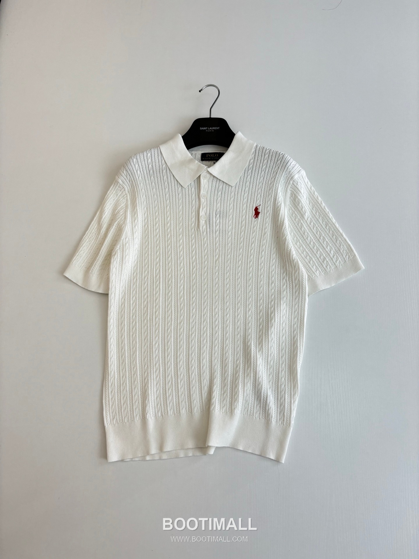 랄프로렌 2026SS 케이블니트 코튼혼방 레귤러핏 반팔 화이트 폴로셔츠 Ralph Lauren 2026 SS Cable Knit Cotton Blend Regular Fit Short Sleeve White Polo Shirt 3