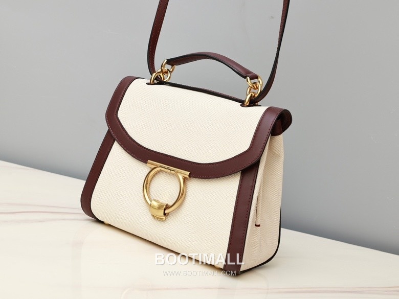 페라가모 카프스킨 패브릭 콤비 토트 숄더백 Ferragamo Calfskin Fabric Combo Tote Shoulder Bag DY-21H493 26cm 10
