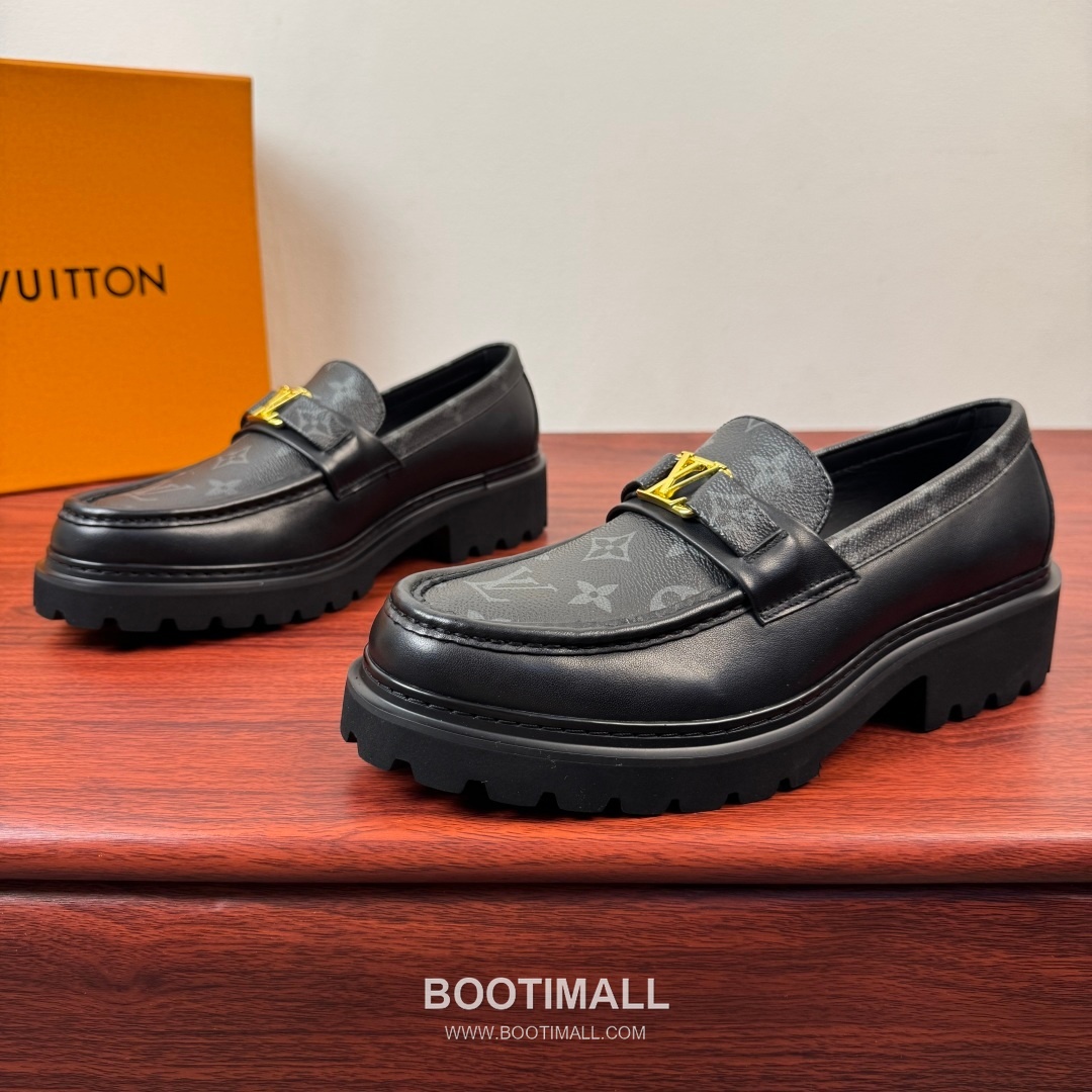 루이비통 Major 다미에 캔버스 소가죽 로고버클 플랫폼 블랙 로퍼 Louis Vuitton Major Damier Canvas Calfskin Logo Buckle Platform Black Loafers 2