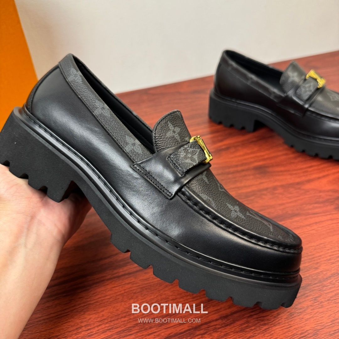 루이비통 Major 다미에 캔버스 소가죽 로고버클 플랫폼 블랙 로퍼 Louis Vuitton Major Damier Canvas Calfskin Logo Buckle Platform Black Loafers 4