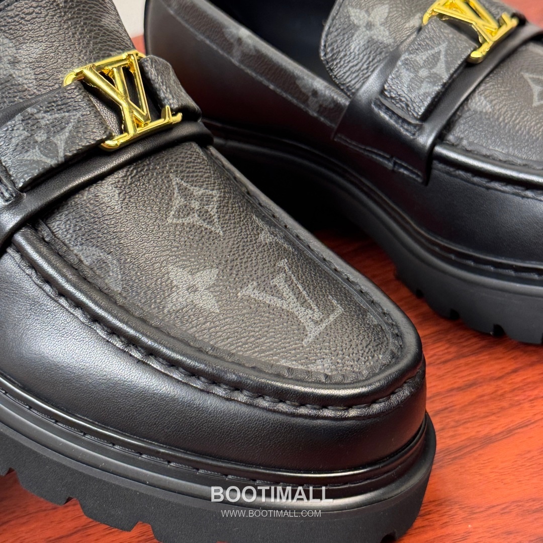 루이비통 Major 다미에 캔버스 소가죽 로고버클 플랫폼 블랙 로퍼 Louis Vuitton Major Damier Canvas Calfskin Logo Buckle Platform Black Loafers 5
