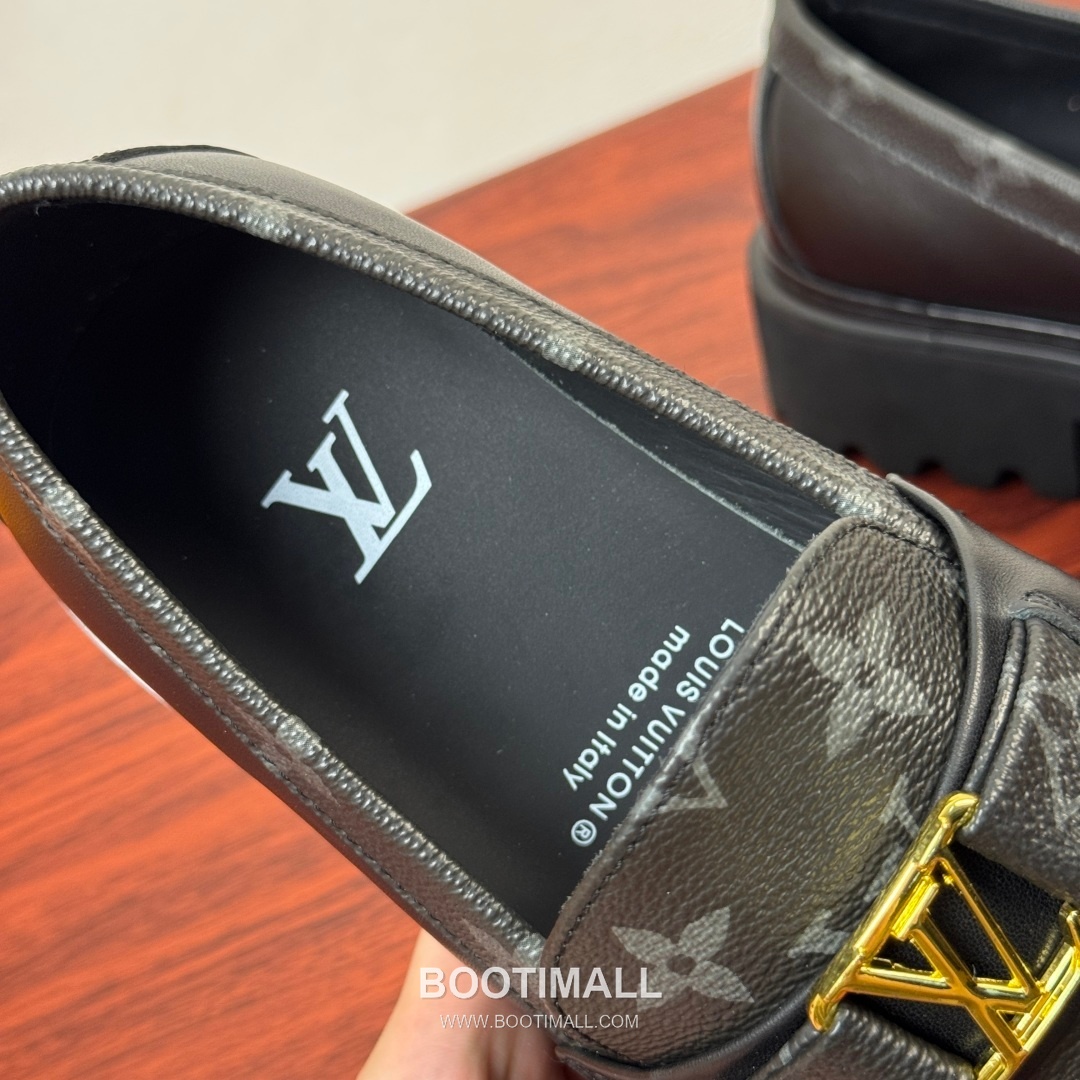 루이비통 Major 다미에 캔버스 소가죽 로고버클 플랫폼 블랙 로퍼 Louis Vuitton Major Damier Canvas Calfskin Logo Buckle Platform Black Loafers 7
