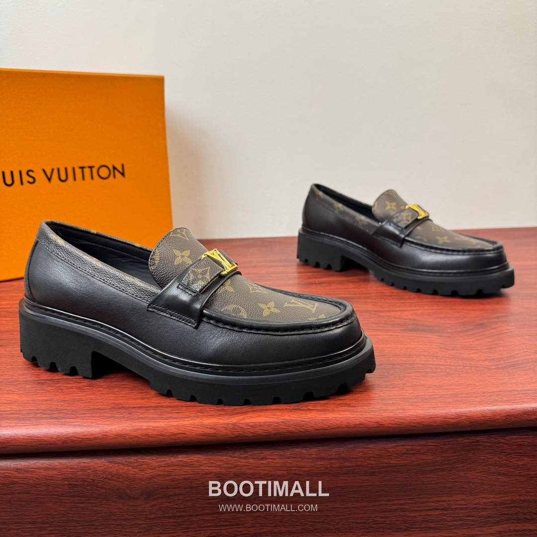 루이비통 Major 다미에 캔버스 소가죽 로고버클 플랫폼 블랙 로퍼 Louis Vuitton Major Damier Canvas Calfskin Logo Buckle Platform Black Loafers 1