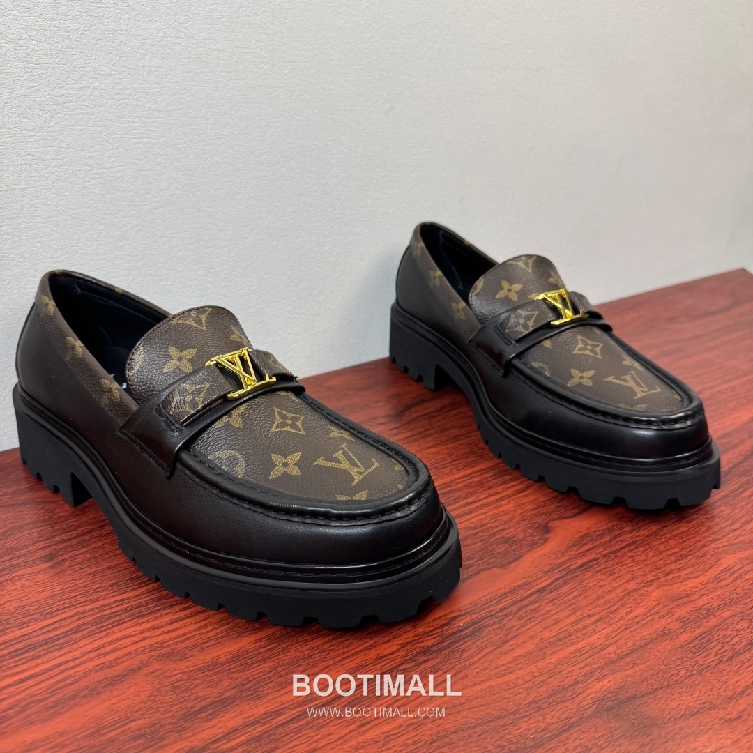 루이비통 Major 다미에 캔버스 소가죽 로고버클 플랫폼 블랙 로퍼 Louis Vuitton Major Damier Canvas Calfskin Logo Buckle Platform Black Loafers 2