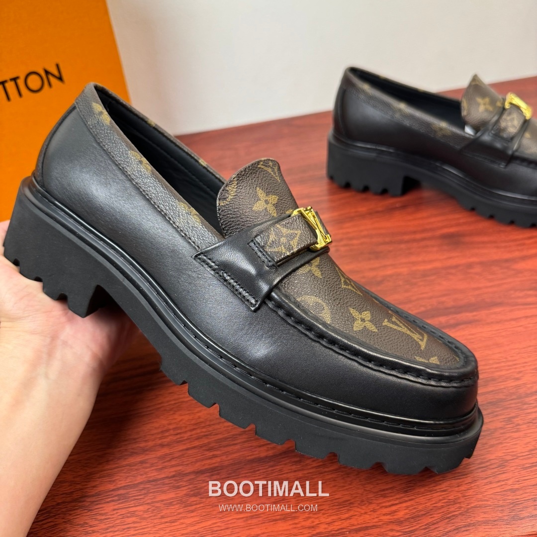 루이비통 Major 다미에 캔버스 소가죽 로고버클 플랫폼 블랙 로퍼 Louis Vuitton Major Damier Canvas Calfskin Logo Buckle Platform Black Loafers 4