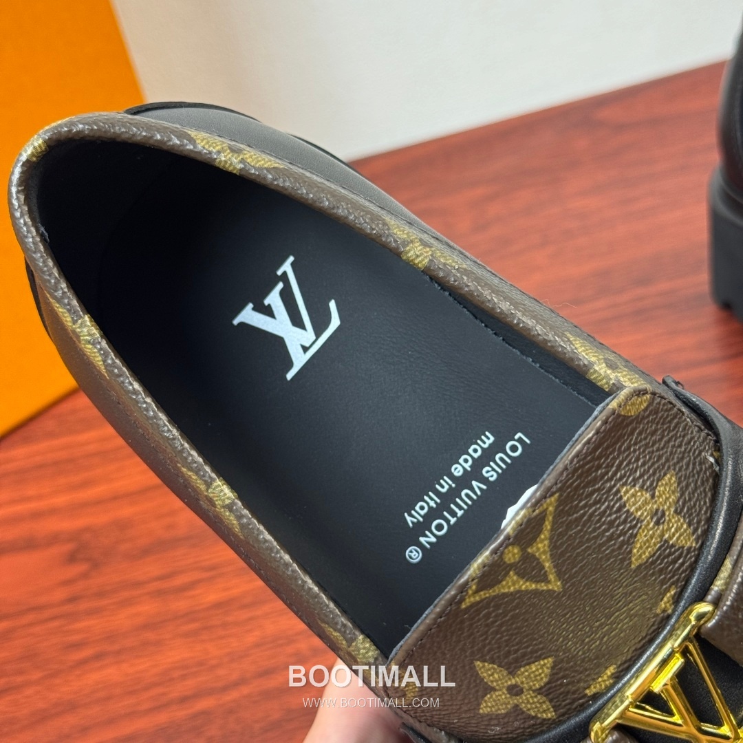 루이비통 Major 다미에 캔버스 소가죽 로고버클 플랫폼 블랙 로퍼 Louis Vuitton Major Damier Canvas Calfskin Logo Buckle Platform Black Loafers 7