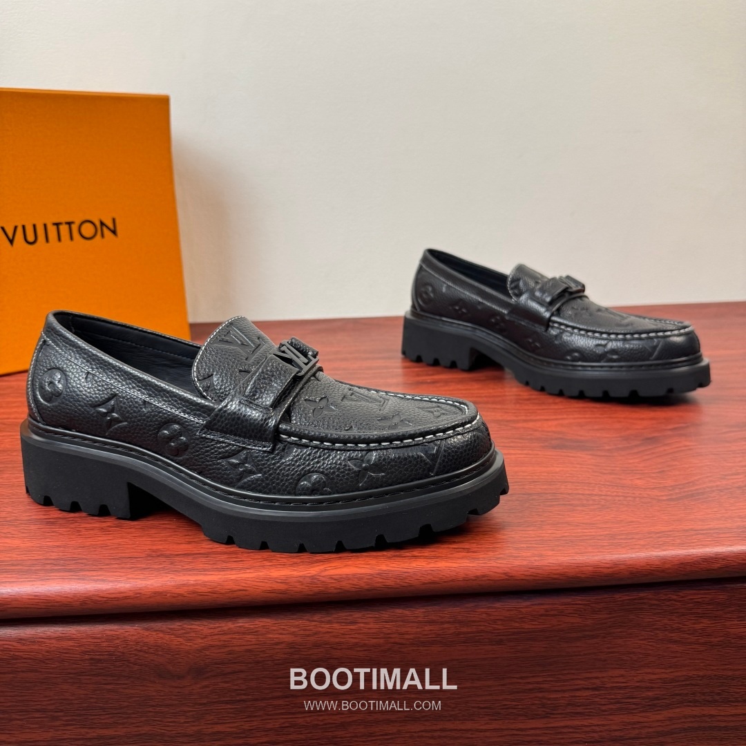 루이비통 Major 다미에 캔버스 소가죽 로고버클 플랫폼 블랙 로퍼 Louis Vuitton Major Damier Canvas Calfskin Logo Buckle Platform Black Loafers 1