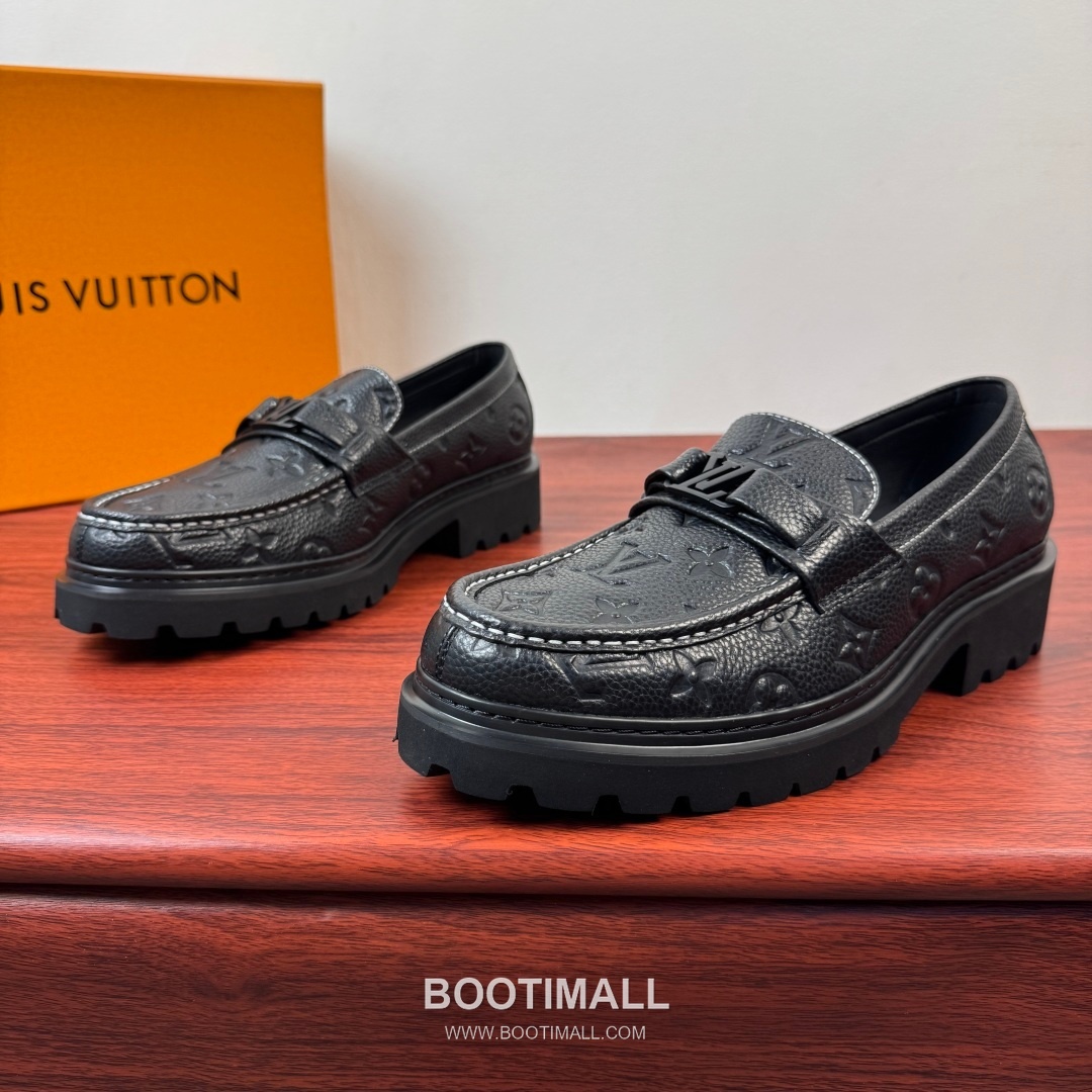 루이비통 Major 다미에 캔버스 소가죽 로고버클 플랫폼 블랙 로퍼 Louis Vuitton Major Damier Canvas Calfskin Logo Buckle Platform Black Loafers 2