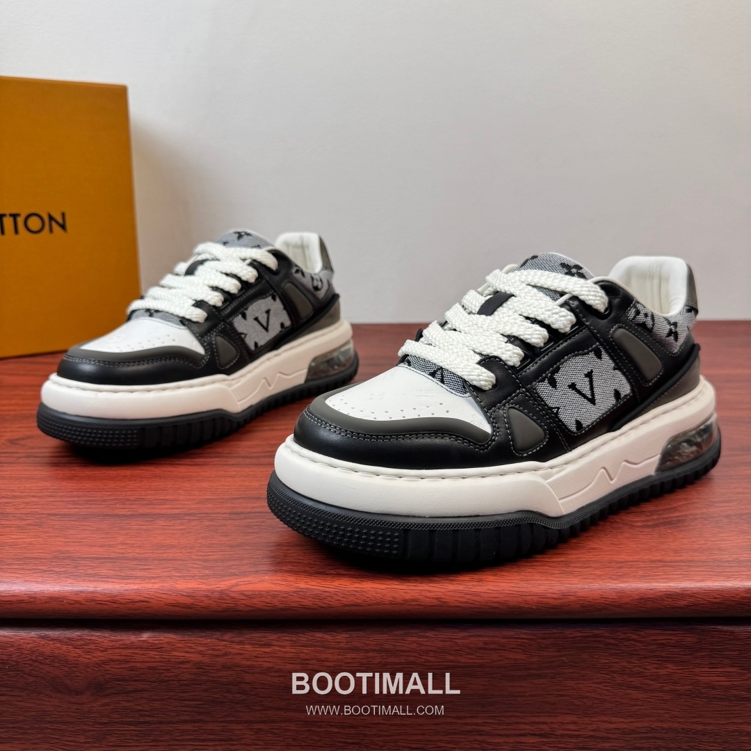 루이비통 모노그램 송아지가죽 에어쿠션 플랫폼 블랙 스니커즈 Louis Vuitton Monogram Calfskin Air Cushion Platform Black Sneakers 5cm 2