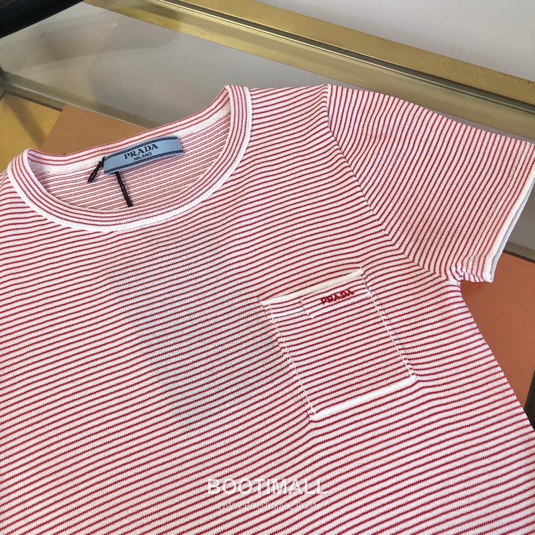 프라다 2026SS 스트라이프 로고자수 슬림핏 반팔 니트 Prada 2026 SS Stripe Logo Embroidered Slim Fit Short Sleeve Knit 11