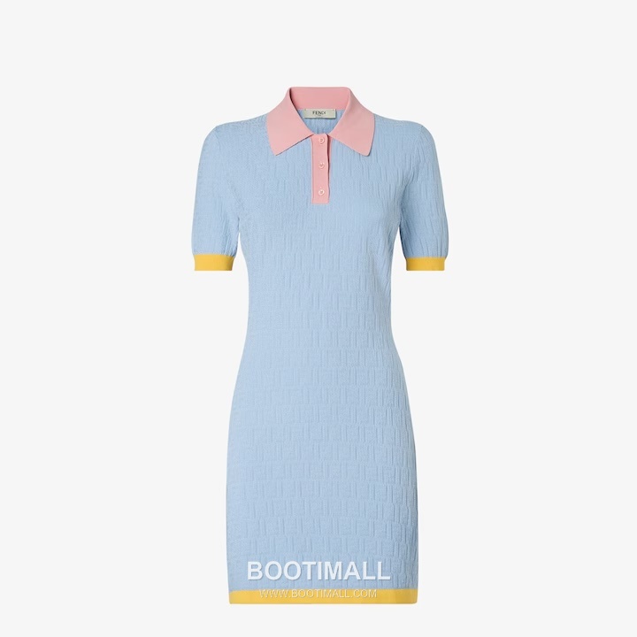 펜디 2026SS 코튼혼방 FF자카드 폴로칼라 슬림핏 미니 반팔 원피스 Fendi 2026 SS Cotton Blend FF Jacquard Polo Collar Slim Fit Mini Short Sleeve Dress 1