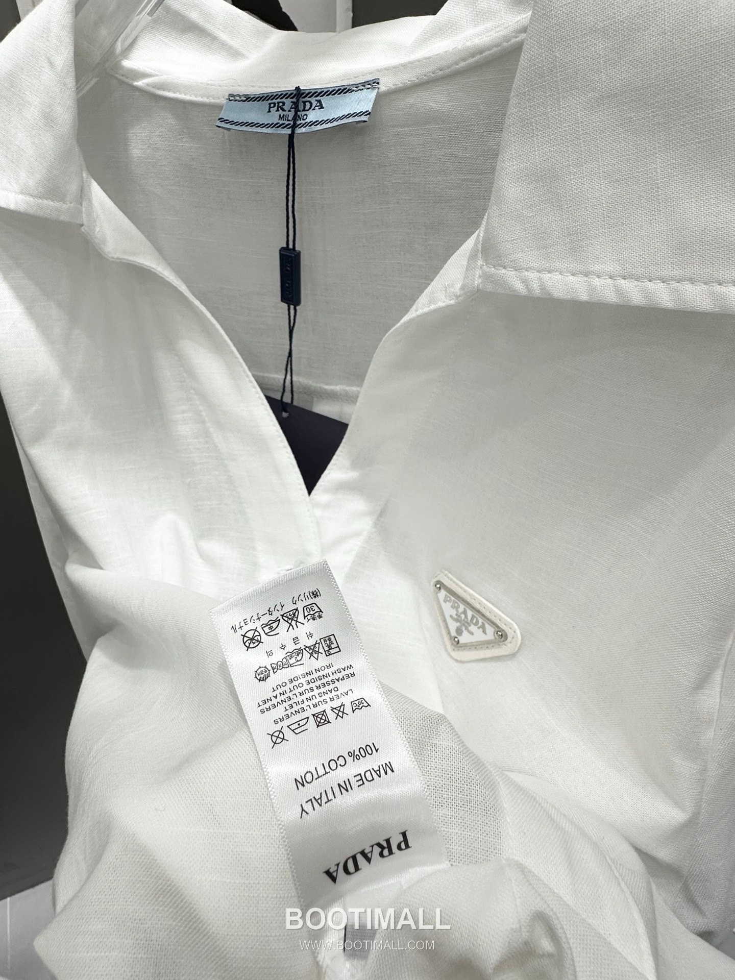 프라다 2026SS 린넨코튼 혼방 트라이앵글로고 매듭 크롭핏 7부소매 셔츠 Prada 2026 SS Linen Cotton Blend Triangle Logo Knot Cropped Fit Three Quarter Sleeve Shirt 16