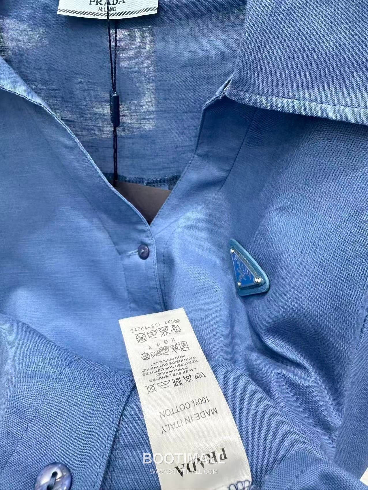 프라다 2026SS 린넨코튼 혼방 트라이앵글로고 매듭 크롭핏 7부소매 셔츠 Prada 2026 SS Linen Cotton Blend Triangle Logo Knot Cropped Fit Three Quarter Sleeve Shirt 16