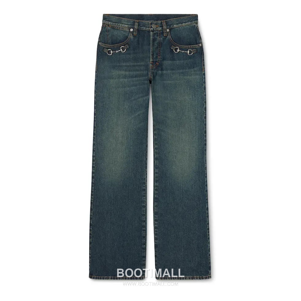 구찌 2026SS 코튼 데님 홀스빗 장식 로우라이즈 세미와이드 스트레이트핏 롱팬츠 Gucci 2026 SS Cotton Denim Horsebit Detail Low Rise Semi Wide Straight Fit Long Pants 1