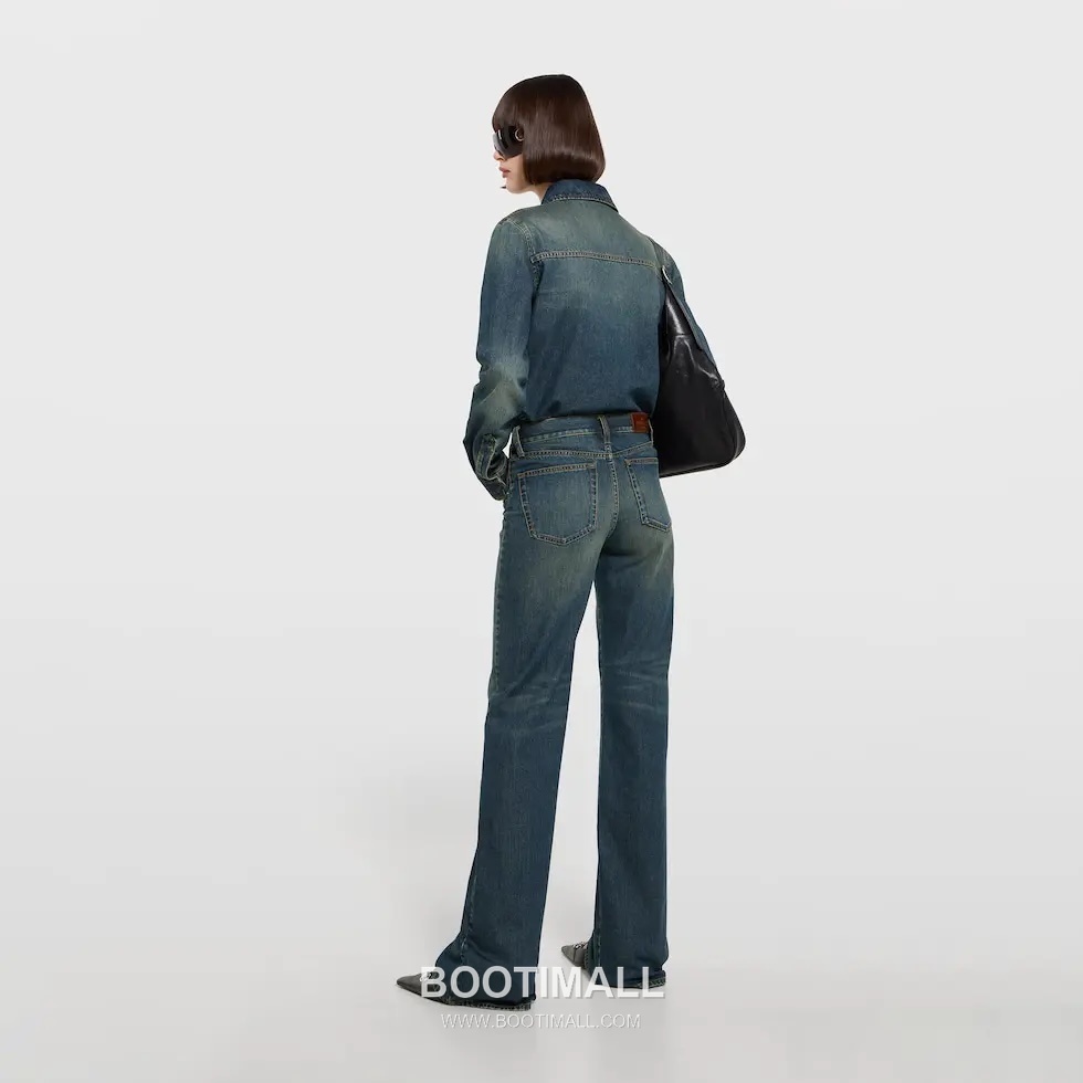 구찌 2026SS 코튼 데님 홀스빗 장식 로우라이즈 세미와이드 스트레이트핏 롱팬츠 Gucci 2026 SS Cotton Denim Horsebit Detail Low Rise Semi Wide Straight Fit Long Pants 4