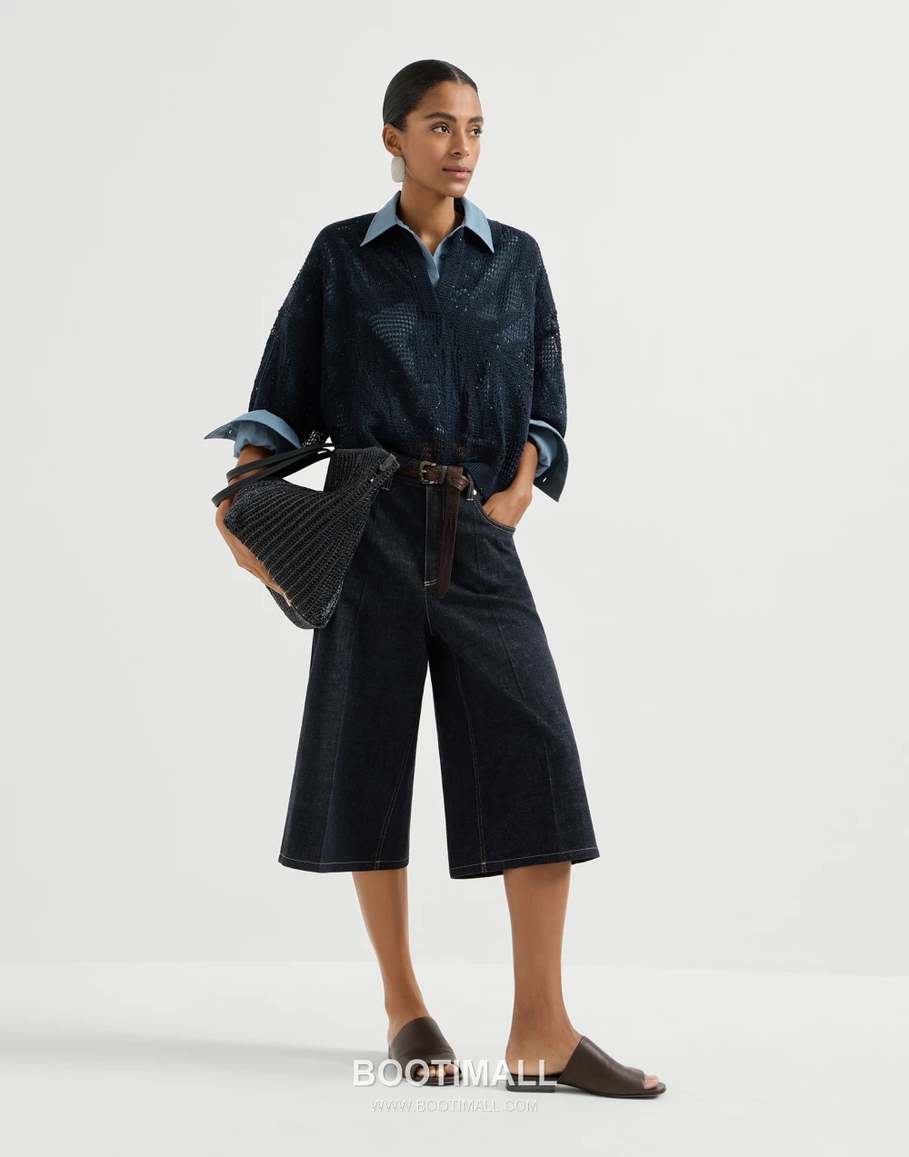 브루넬로 쿠치넬리 2026SS 코튼 데님 크롭 세미와이드 스트레이트핏 7부 팬츠 Brunello Cucinelli 2026 SS Cotton Denim Cropped Semi Wide Straight Fit Capri Pants 1