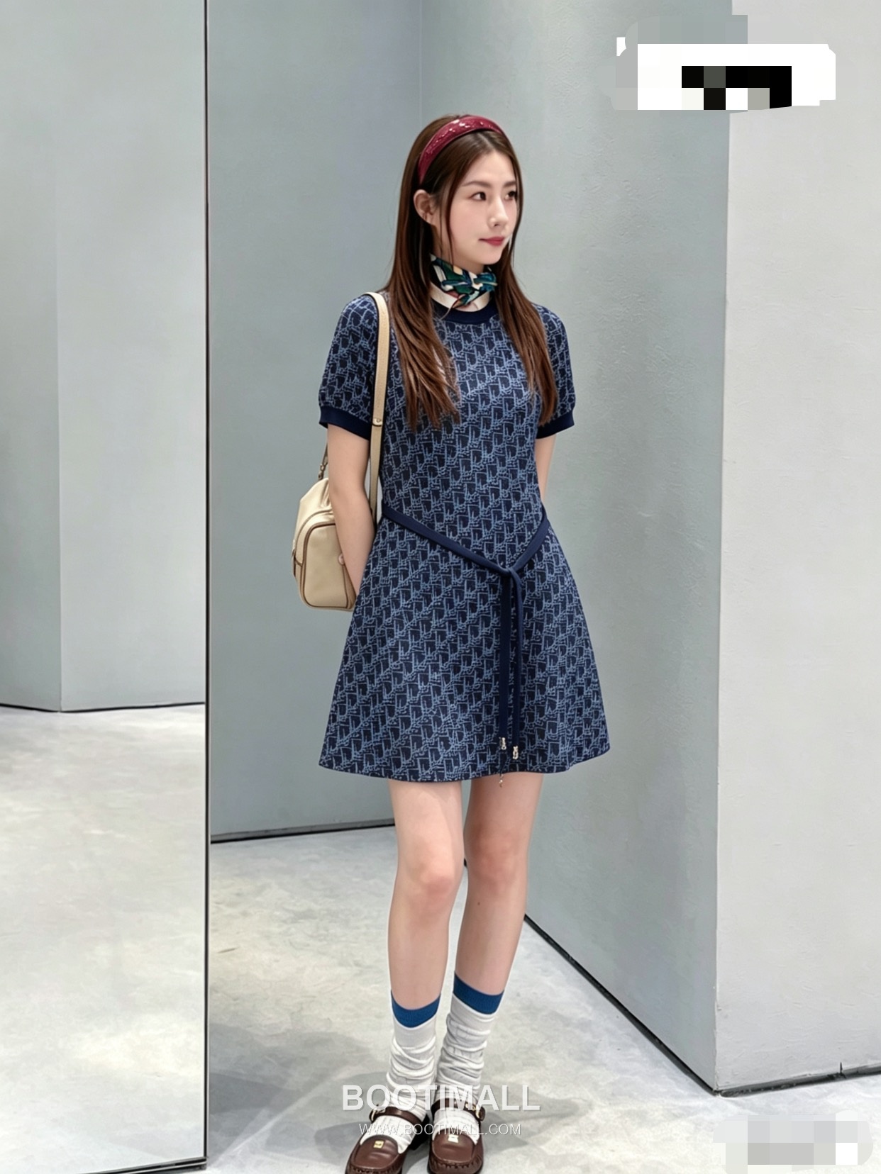 디올 2026SS 울혼방 오블리크 자카드 로고 슬림핏 A라인 반팔 니트 원피스 Dior 2026 SS Wool Blend Oblique Jacquard Logo Slim Fit A Line Short Sleeve Knit Dress 1