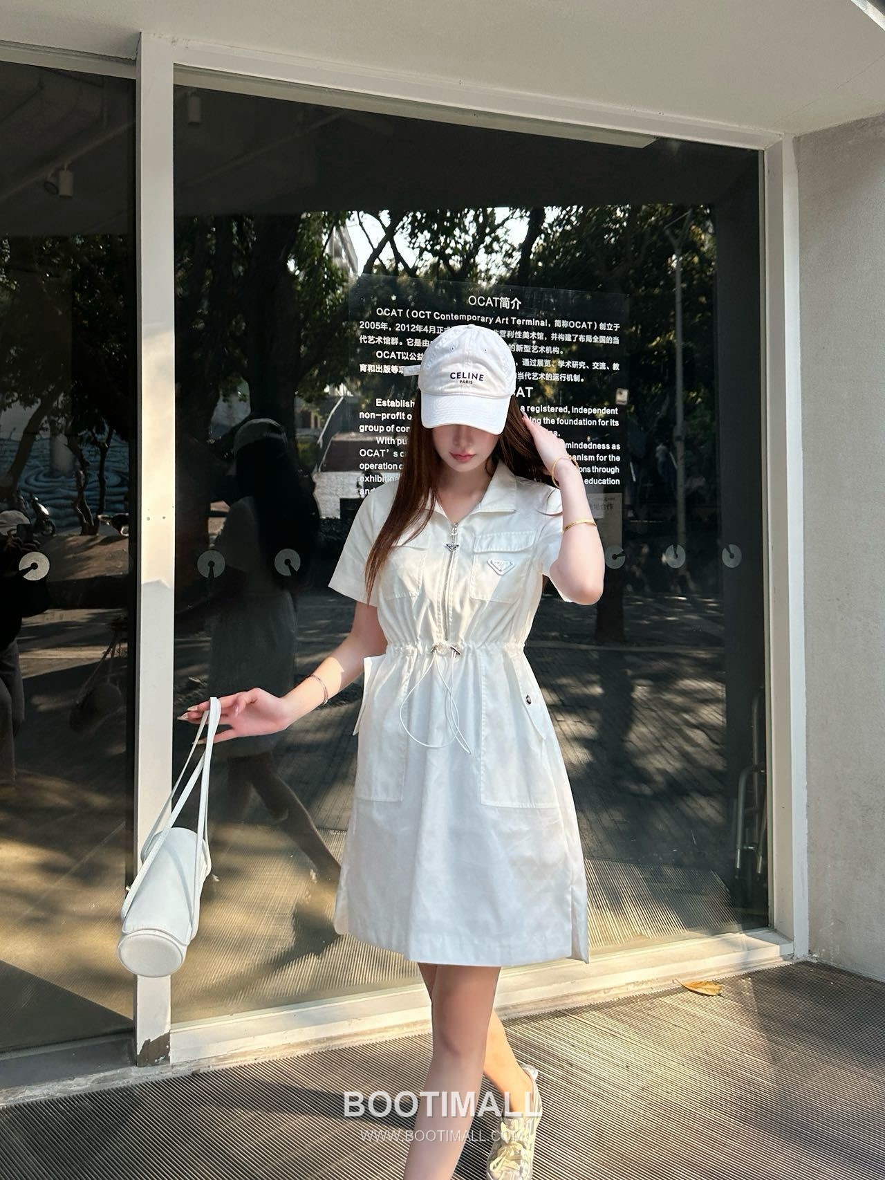 프라다 2026SS 리나일론 삼각자카드 로고 하프집업 폴로카라 A라인 반팔 원피스 Prada 2026 SS Re Nylon Triangle Jacquard Logo Half Zip Polo Collar A Line Short Sleeve Dress 2