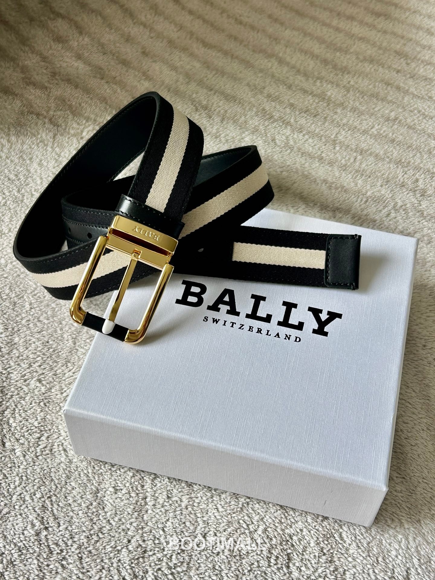 발리 캔버스 레더트리밍 트레인스트라이프 캐주얼 벨트 Bally 2026 SS Canvas Leather Trim Train Stripe Casual Belt 3.4cm 1