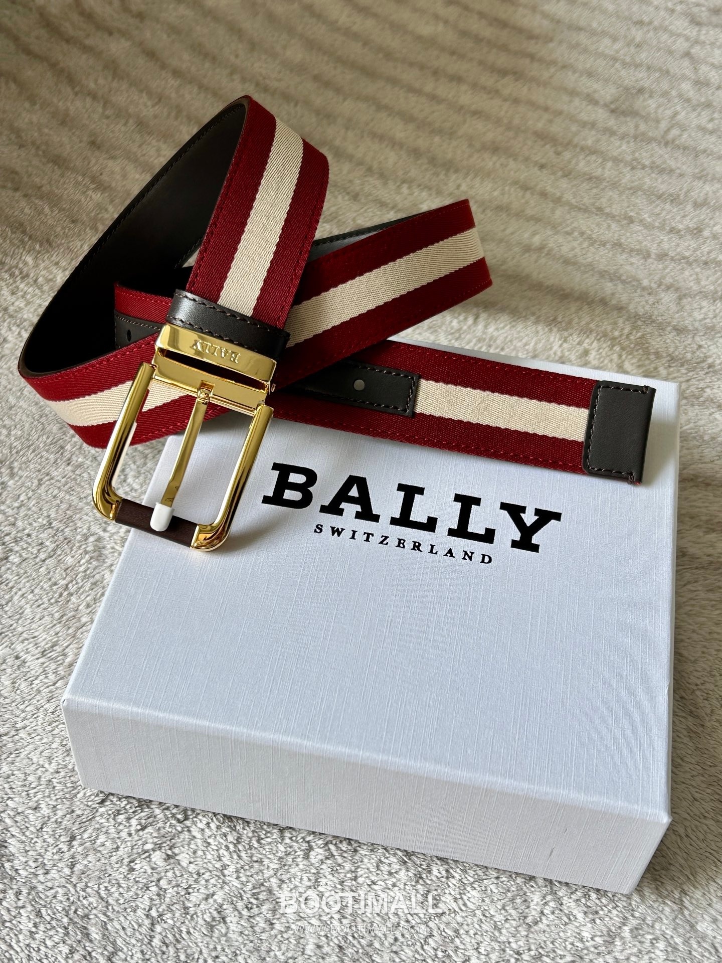 발리 캔버스 레더트리밍 트레인스트라이프 캐주얼 벨트 Bally 2026 SS Canvas Leather Trim Train Stripe Casual Belt 3.4cm 1