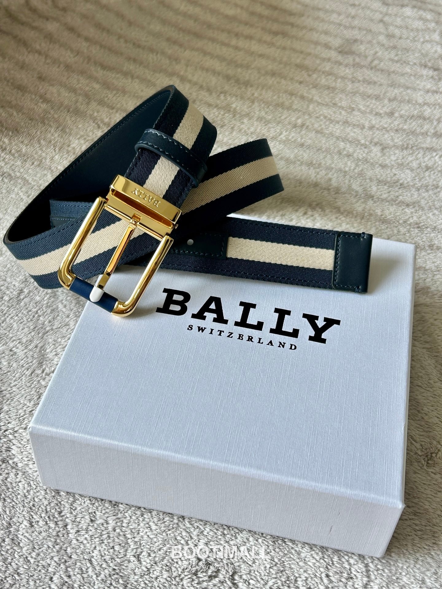 발리 캔버스 레더트리밍 트레인스트라이프 캐주얼 벨트 Bally 2026 SS Canvas Leather Trim Train Stripe Casual Belt 3.4cm 1