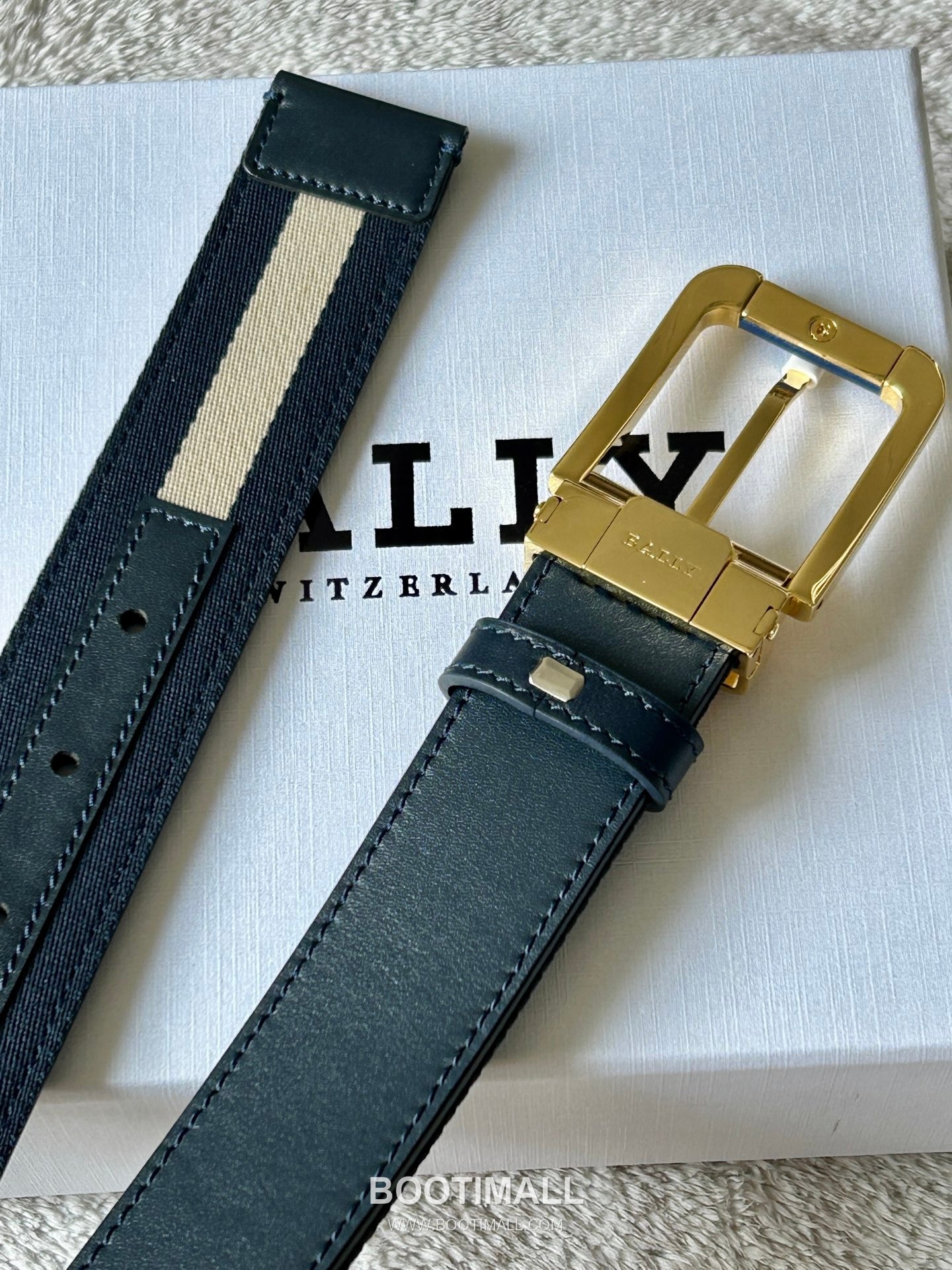 발리 캔버스 레더트리밍 트레인스트라이프 캐주얼 벨트 Bally 2026 SS Canvas Leather Trim Train Stripe Casual Belt 3.4cm 3