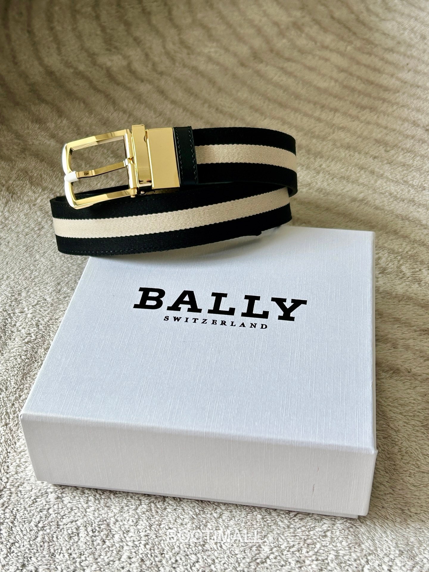 발리 캔버스 레더트리밍 트레인스트라이프 캐주얼 벨트 Bally 2026 SS Canvas Leather Trim Train Stripe Casual Belt 3.5cm 1