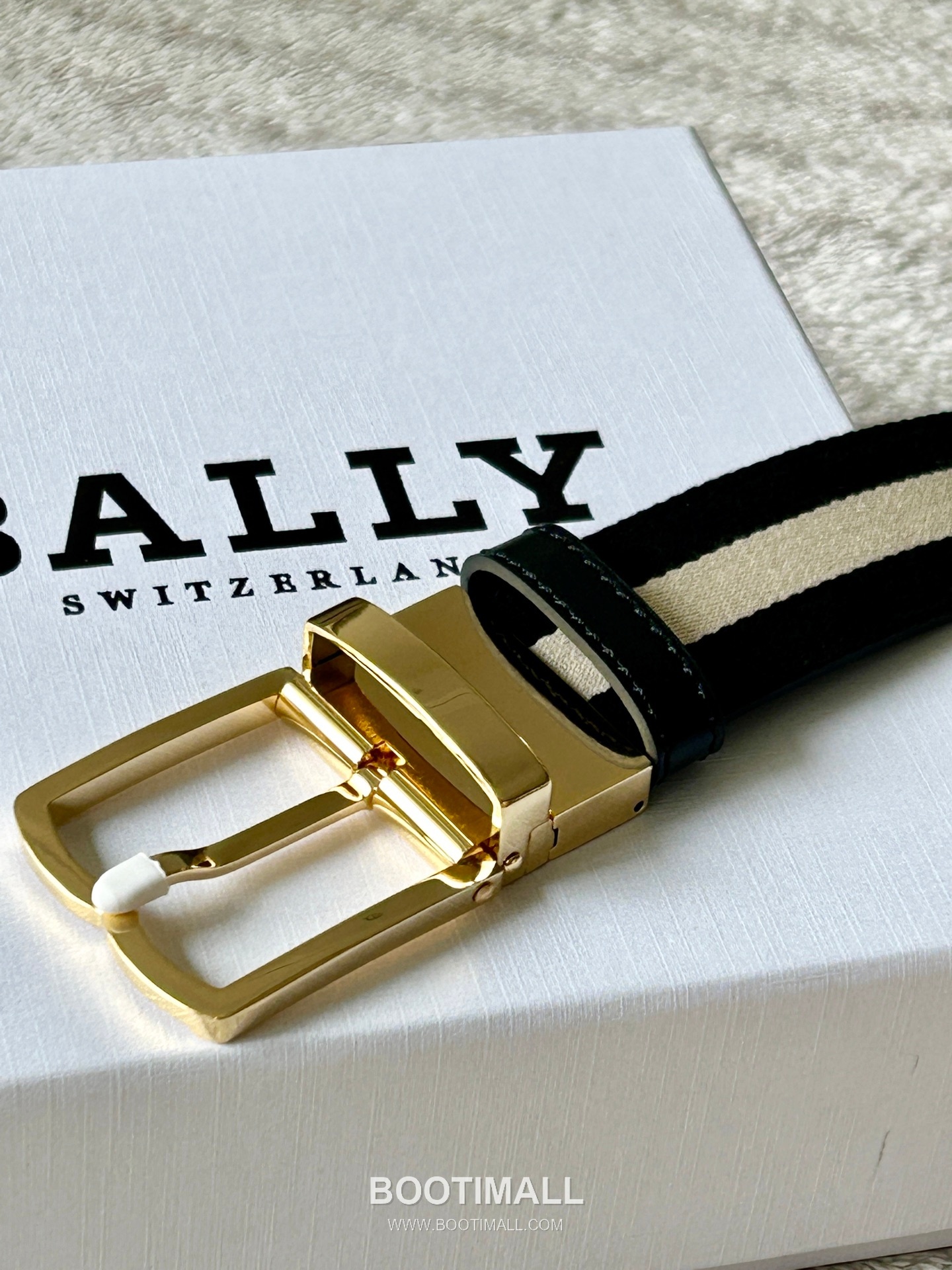 발리 캔버스 레더트리밍 트레인스트라이프 캐주얼 벨트 Bally 2026 SS Canvas Leather Trim Train Stripe Casual Belt 3.5cm 2