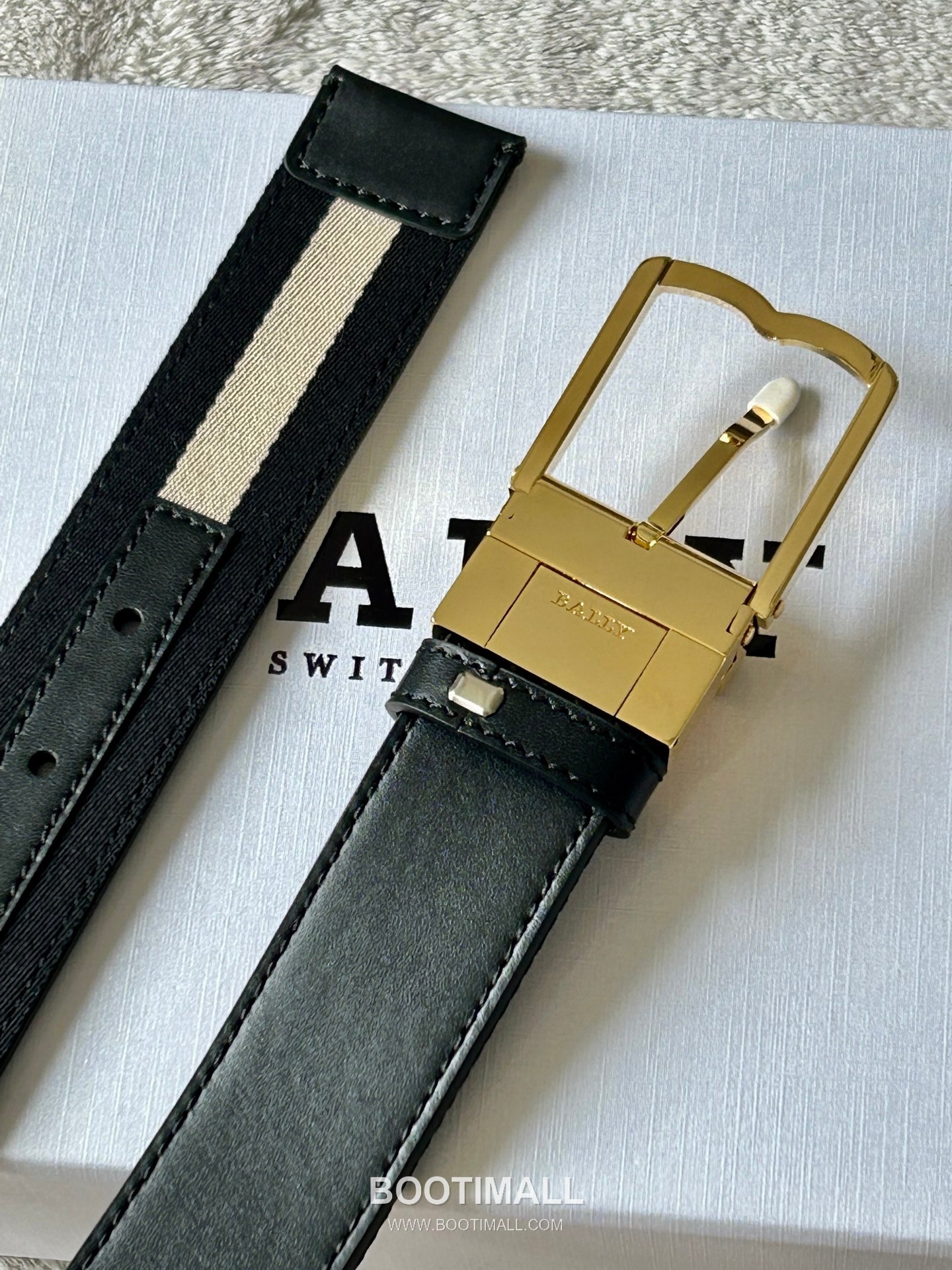발리 캔버스 레더트리밍 트레인스트라이프 캐주얼 벨트 Bally 2026 SS Canvas Leather Trim Train Stripe Casual Belt 3.5cm 4