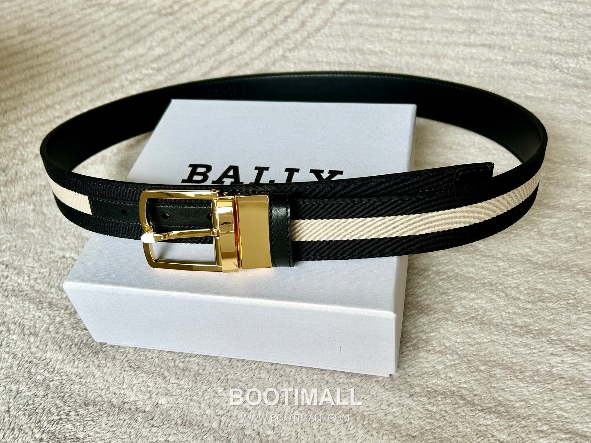 발리 캔버스 레더트리밍 트레인스트라이프 캐주얼 벨트 Bally 2026 SS Canvas Leather Trim Train Stripe Casual Belt 3.5cm 6