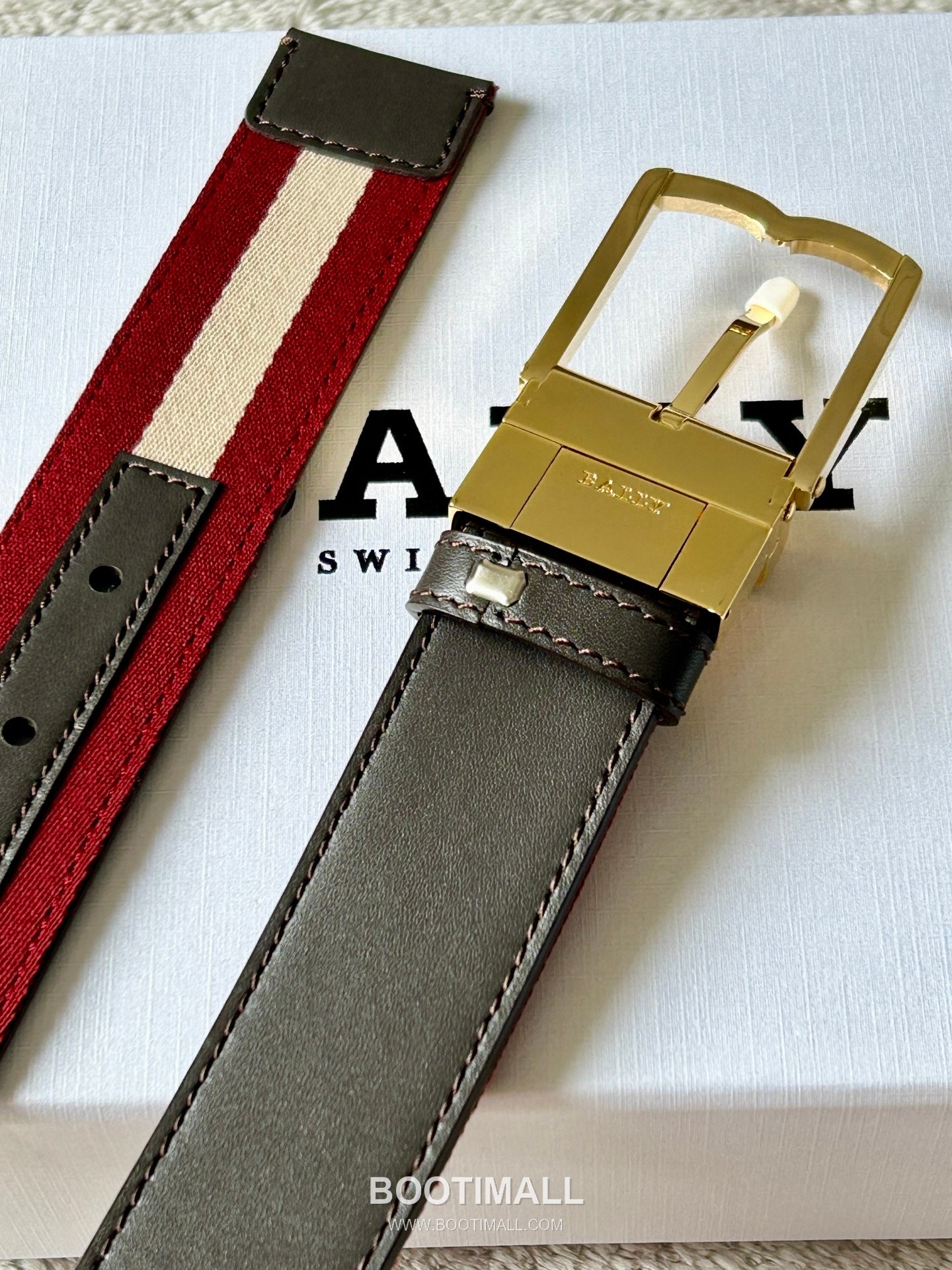 발리 캔버스 레더트리밍 트레인스트라이프 캐주얼 벨트 Bally 2026 SS Canvas Leather Trim Train Stripe Casual Belt 3.5cm 4