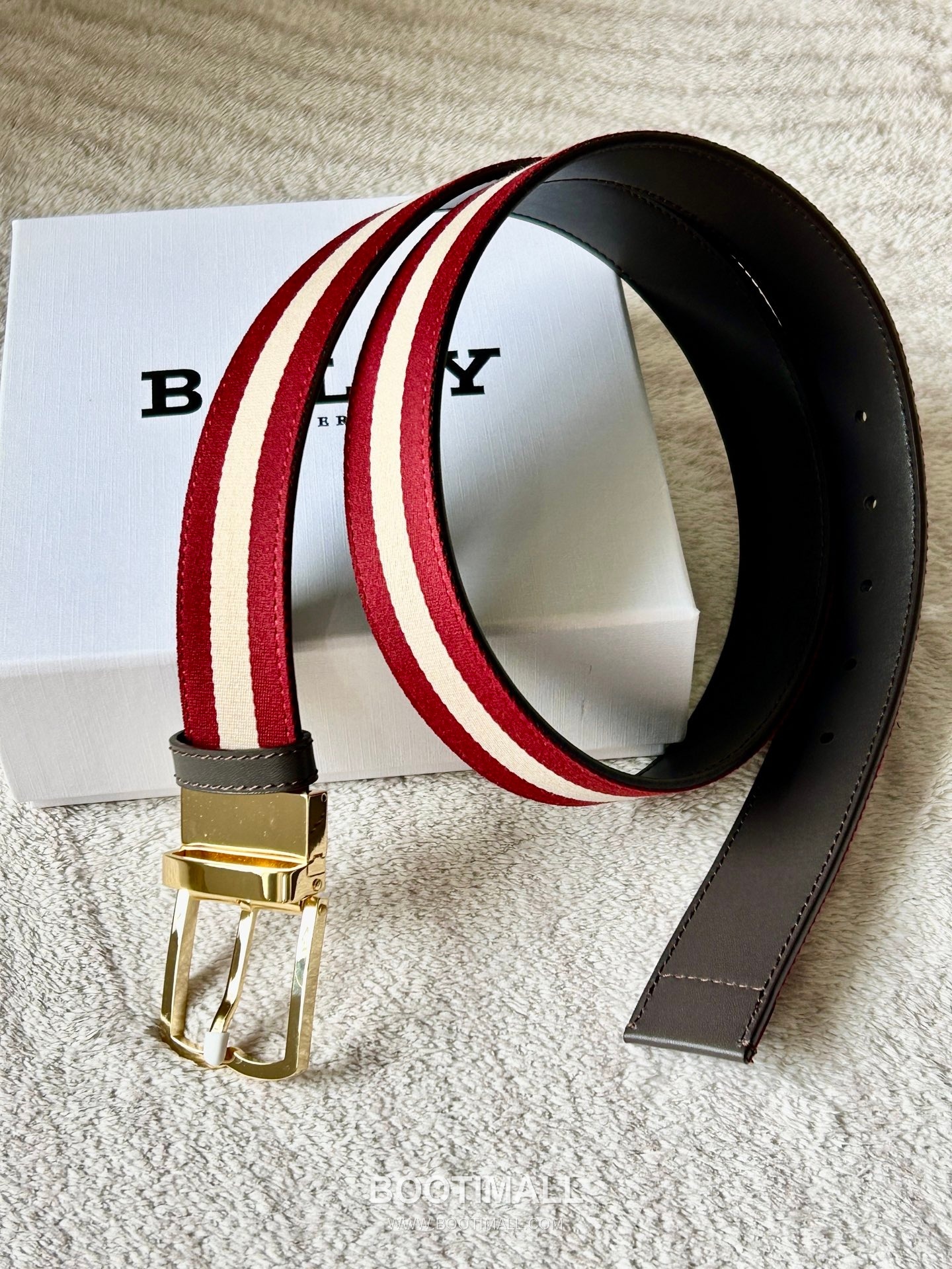 발리 캔버스 레더트리밍 트레인스트라이프 캐주얼 벨트 Bally 2026 SS Canvas Leather Trim Train Stripe Casual Belt 3.5cm 5