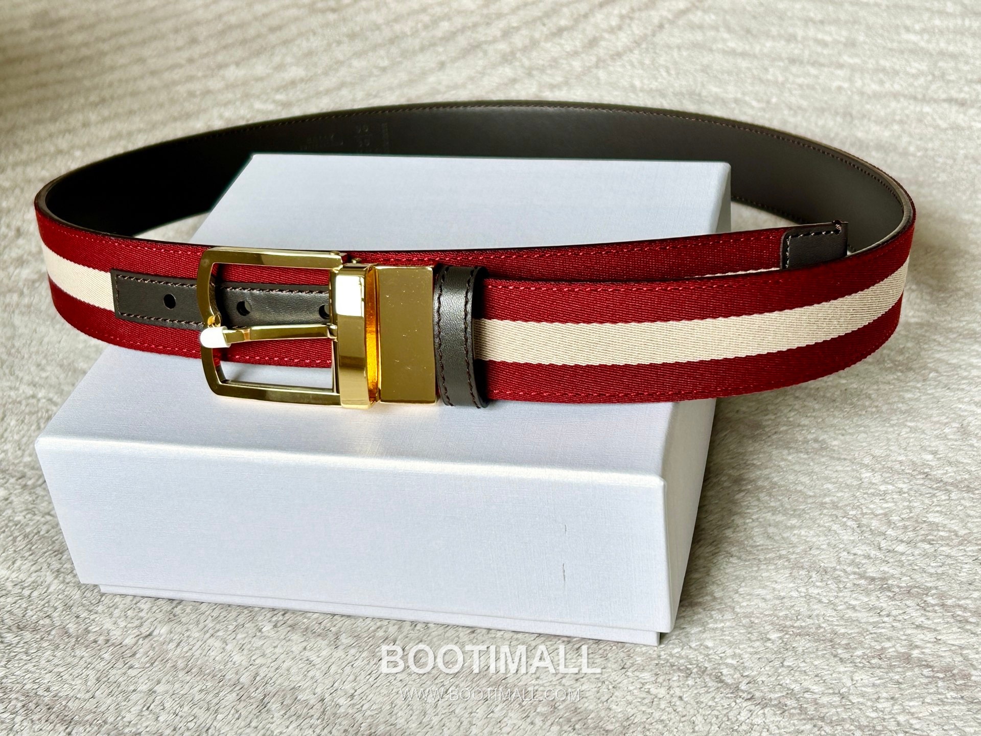 발리 캔버스 레더트리밍 트레인스트라이프 캐주얼 벨트 Bally 2026 SS Canvas Leather Trim Train Stripe Casual Belt 3.5cm 6