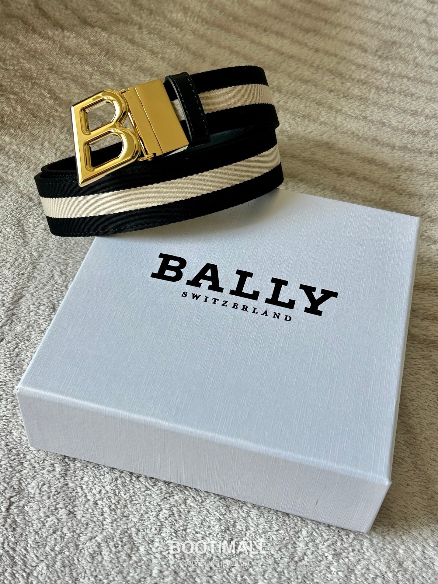 발리 캔버스 송아지가죽 트레인스트라이프 캐주얼 벨트 Bally Canvas Calfskin Train Stripe Casual Belt 3.5cm 1