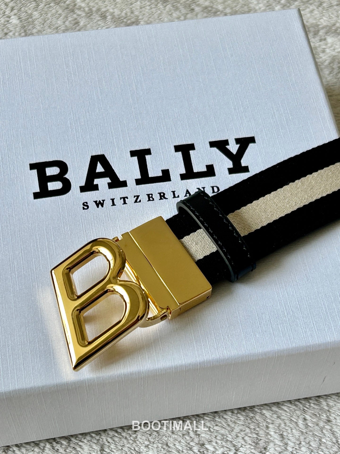 발리 캔버스 송아지가죽 트레인스트라이프 캐주얼 벨트 Bally Canvas Calfskin Train Stripe Casual Belt 3.5cm 2