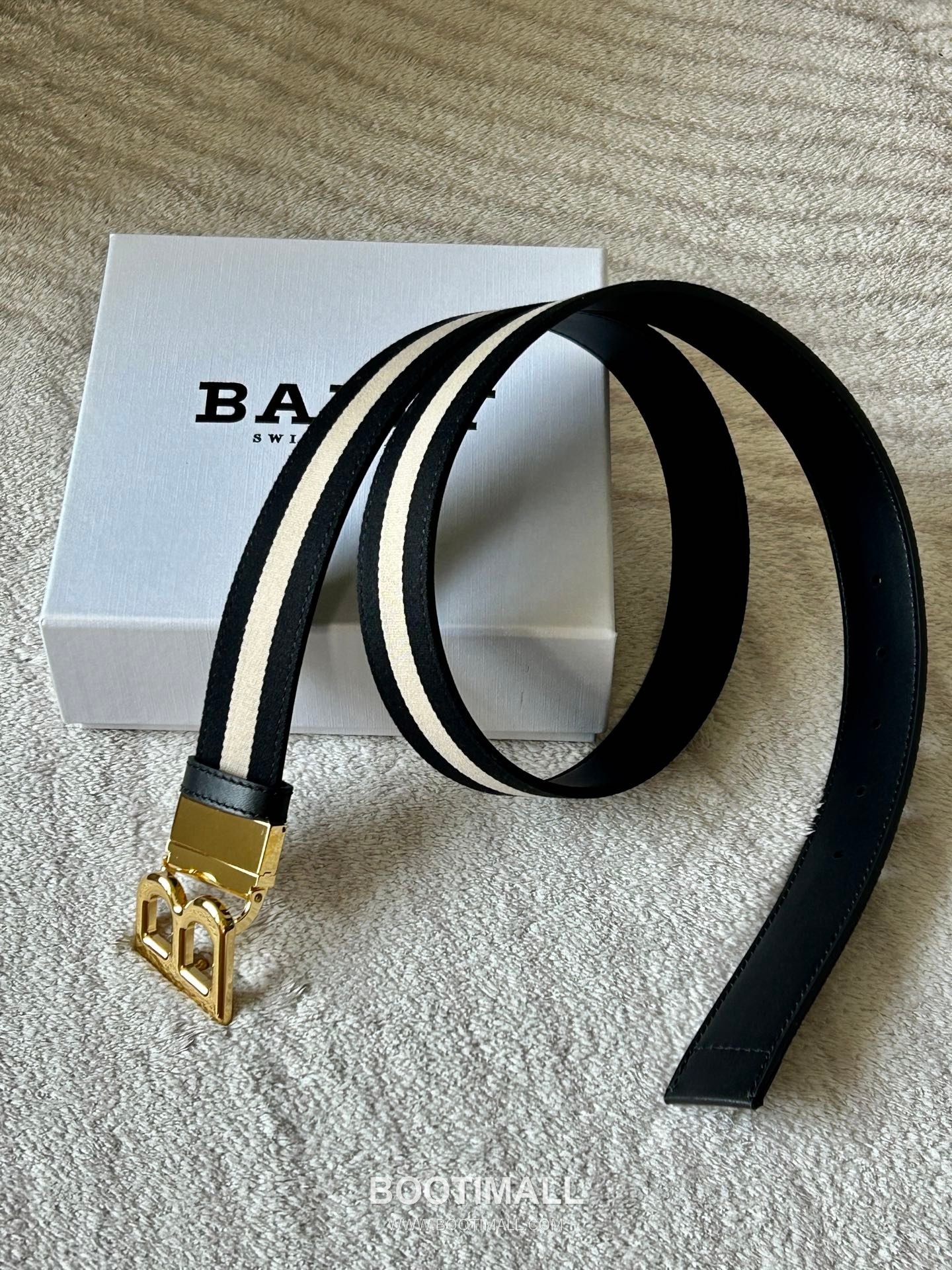 발리 캔버스 송아지가죽 트레인스트라이프 캐주얼 벨트 Bally Canvas Calfskin Train Stripe Casual Belt 3.5cm 5
